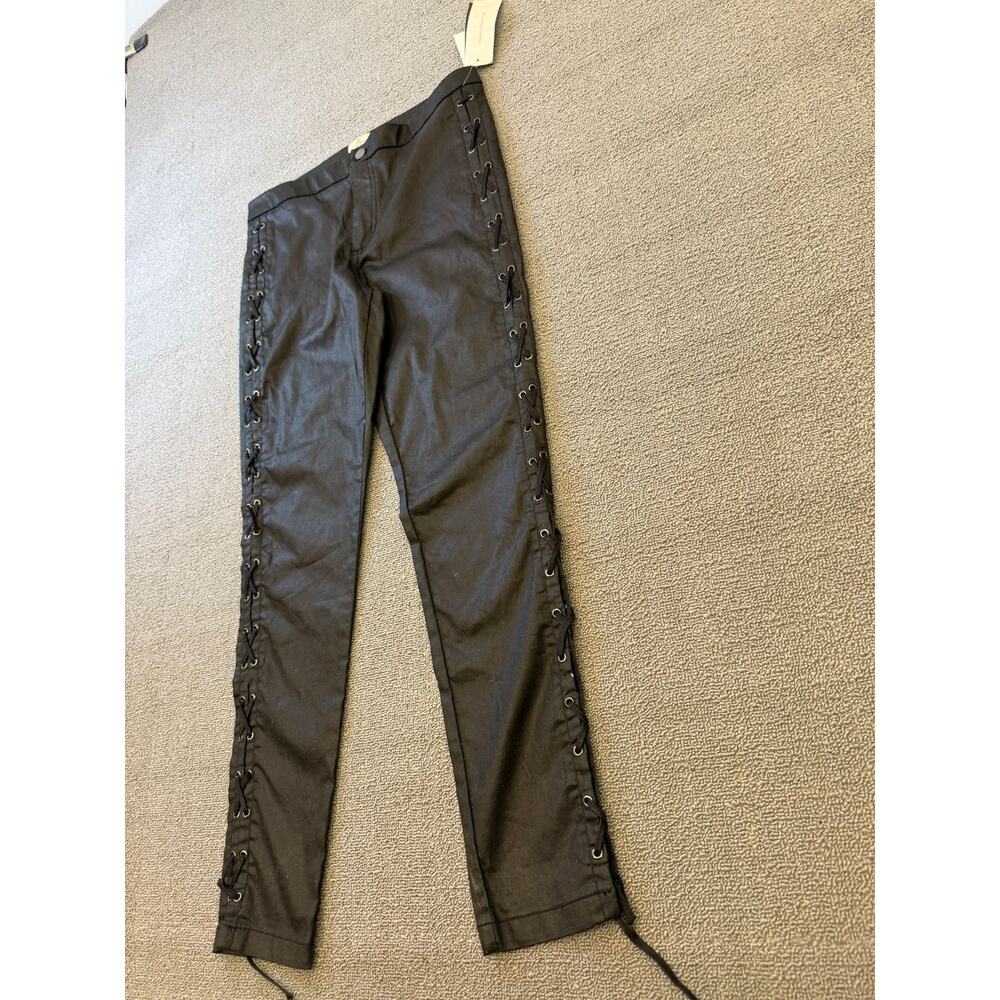 French Connection Women's Size 8 Black Coated Lace Up Pants - Picture 16 of 16